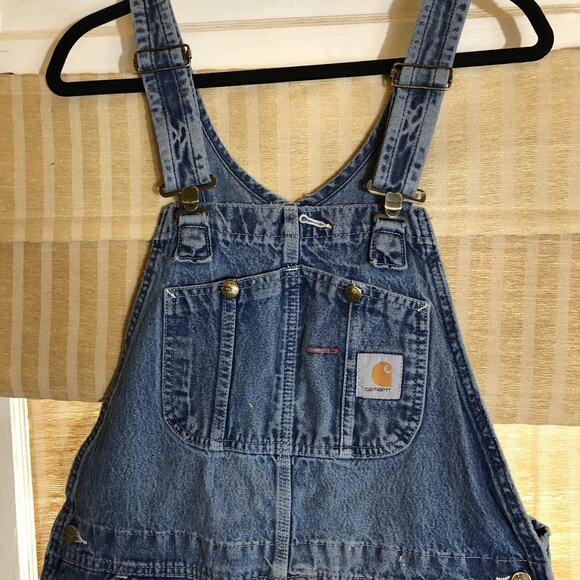 VTG Carhartt R07 DST Denim Overalls Bib Mens Size 40x30 Workwear Chore Gorpcore - Picture 2 of 13